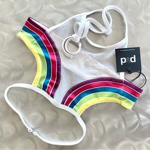 PACIFIC & DRIFTWOOD Double Rainbows Bikini Top in White